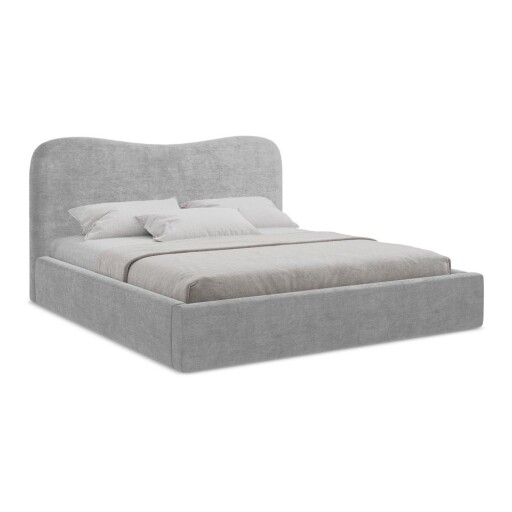 Pat matrimonial gri deschis tapițat cu spațiu de depozitare cu somieră 180x200 cm Kahai – Makamii