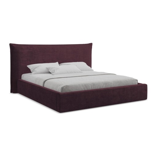 Pat matrimonial violet tapițat cu spațiu de depozitare cu somieră 180x200 cm Esala – Makamii