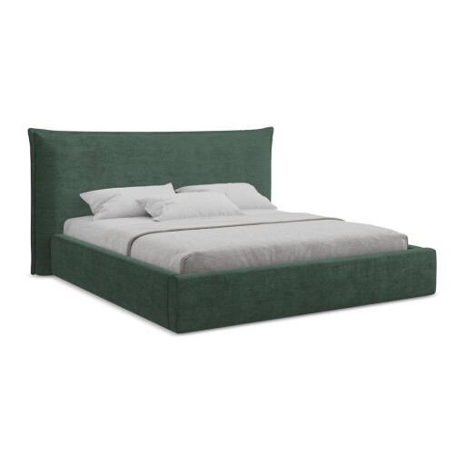 Pat matrimonial verde tapițat cu spațiu de depozitare cu somieră 160x200 cm Esala – Makamii