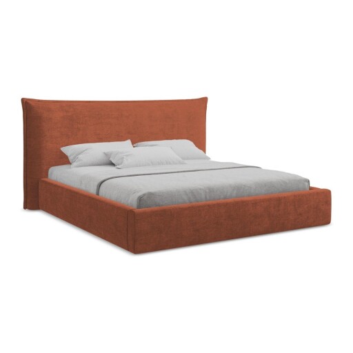 Pat matrimonial teracotă tapițat cu spațiu de depozitare cu somieră 160x200 cm Esala – Makamii