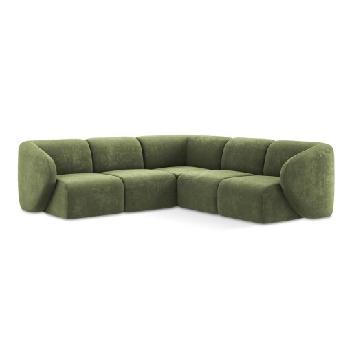 Colțar verde cu tapițerie din chenille Lani – Makamii