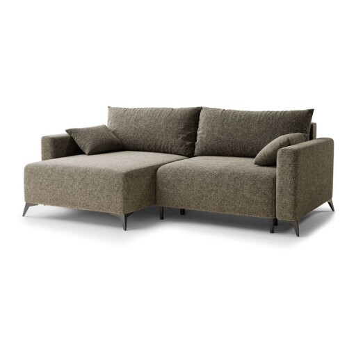 Colțar maro extensibil/cu spațiu de depozitare cu tapițerie din chenille (cu colț pe partea stângă/cu șezlong) Leon – Maison de Rêve