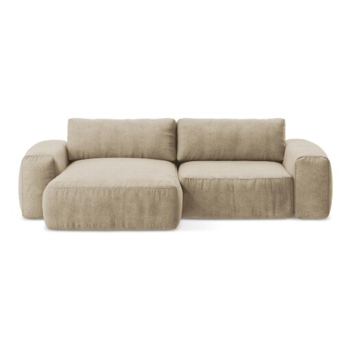 Colțar maro deschis extensibil cu tapițerie din chenille (cu colț pe partea stângă/cu șezlong) Kuki – Makamii