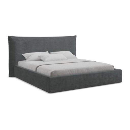 Pat matrimonial gri închis tapițat cu spațiu de depozitare cu somieră 180x200 cm Esala – Makamii