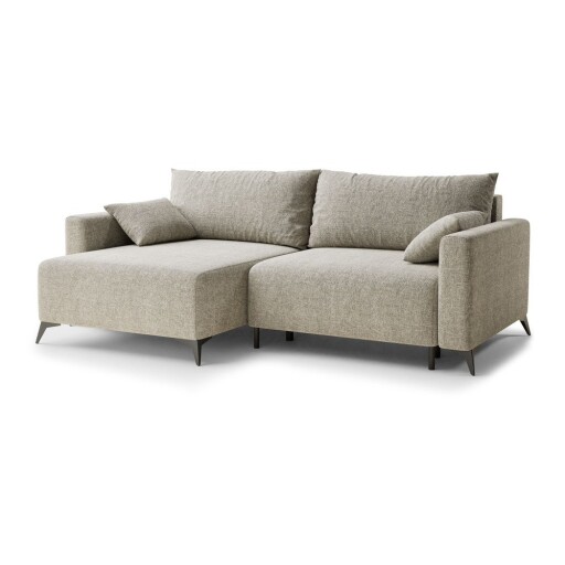 Colțar bej extensibil/cu spațiu de depozitare cu tapițerie din chenille (cu colț pe partea stângă/cu șezlong) Leon – Maison de Rêve