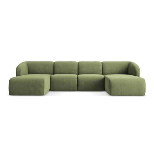 Colțar verde cu tapițerie din chenille (în formă de "U") Lani – Makamii