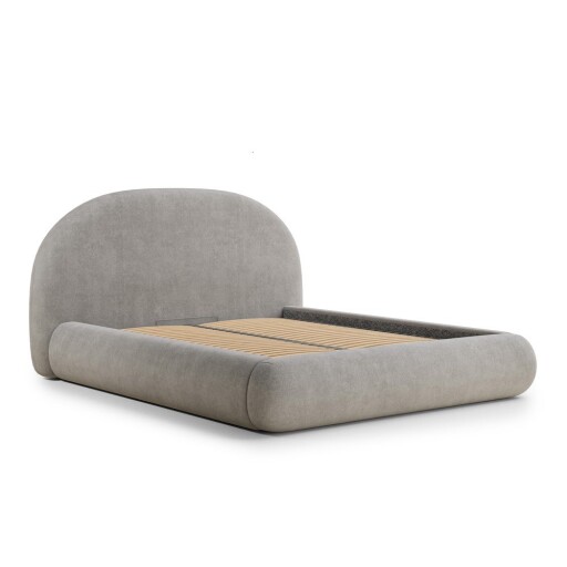 Pat matrimonial grej tapițat cu spațiu de depozitare cu somieră 140x200 cm Maumere – Maison de Rêve