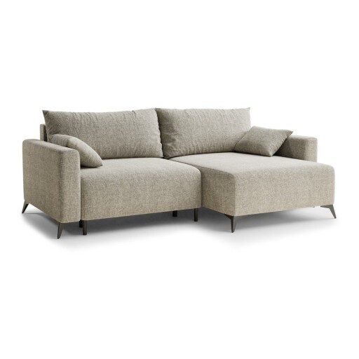 Colțar bej extensibil/cu spațiu de depozitare cu tapițerie din chenille (cu colț pe partea dreaptă/cu șezlong) Leon – Maison de Rêve