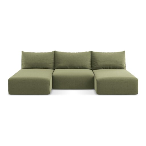 Colțar verde extensibil/cu spațiu de depozitare cu tapițerie din catifea (în formă de "U") Kalena – Makamii