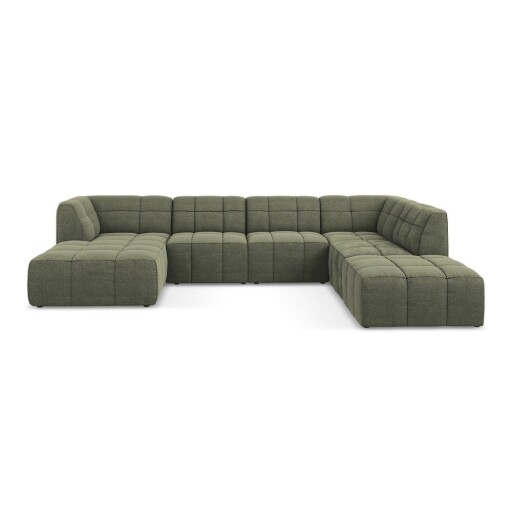 Colțar verde cu tapițerie din țesătură bouclé (în formă de "U") Aloha – Makamii
