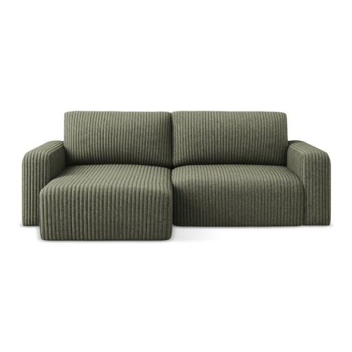 Colțar verde extensibil/cu spațiu de depozitare cu tapițerie din catifea reiată (cu colț pe partea stângă/cu șezlong) Kona – Makamii