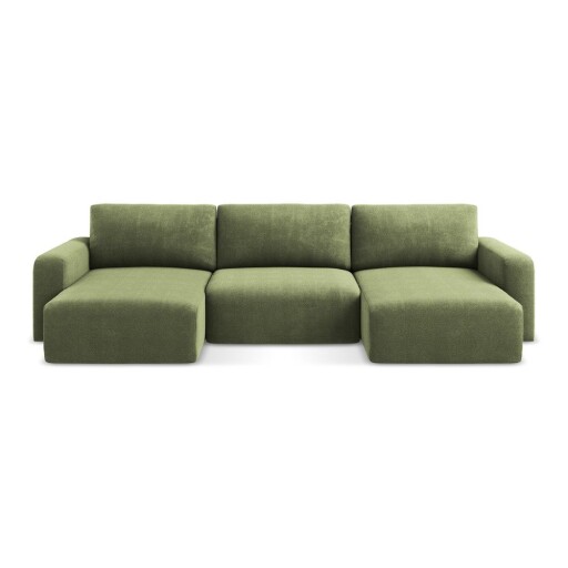 Colțar verde extensibil/cu spațiu de depozitare cu tapițerie din chenille (în formă de "U") Kona – Makamii