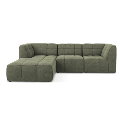 Colțar verde cu tapițerie din țesătură bouclé (cu colț pe partea stângă/cu șezlong) Aloha – Makamii