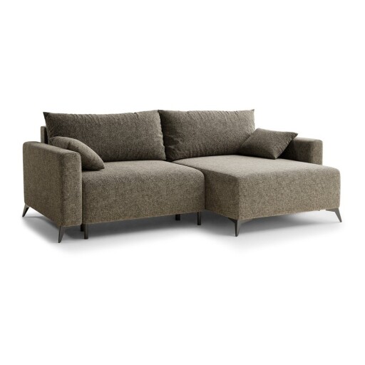 Colțar maro extensibil/cu spațiu de depozitare cu tapițerie din chenille (cu colț pe partea dreaptă/cu șezlong) Leon – Maison de Rêve