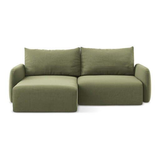Colțar verde extensibil/cu spațiu de depozitare cu tapițerie din catifea (cu colț pe partea stângă/cu șezlong) Kalena – Makamii