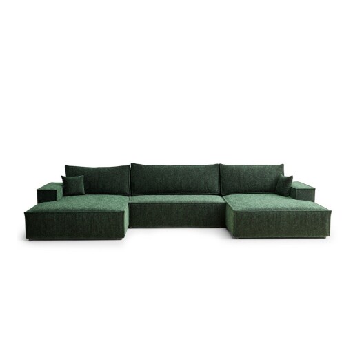 Colțar verde închis extensibil/cu spațiu de depozitare cu tapițerie din chenille (în formă de "U") Kyoto – Maison de Rêve