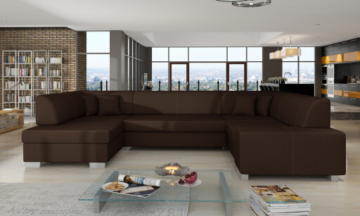 Coltar extensibil stanga 6 locuri ELTAP, Hv22, Havana, 322x204x72 cm, lemn/poliester, maro