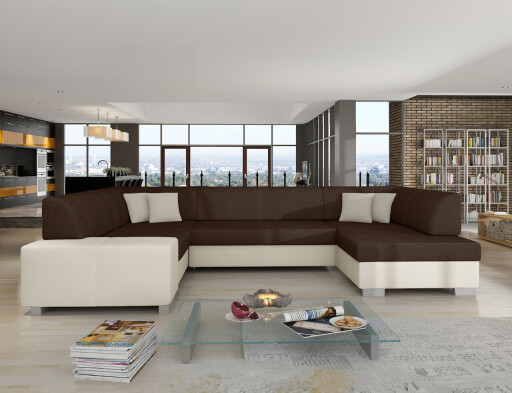 Coltar extensibil dreapta 6 locuri ELTAP, Hv28, Havana, 322x204x72 cm, lemn/poliester, maro/bej deschis