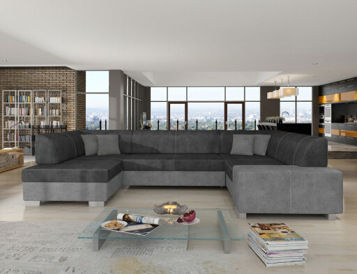 Coltar extensibil stanga 6 locuri ELTAP, Hv33, Havana, 322x204x72 cm, lemn/poliester, gri inchis/gri