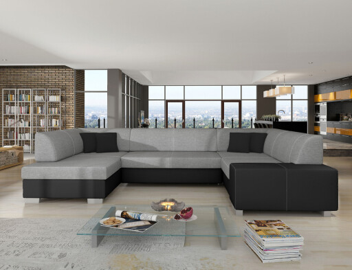 Coltar extensibil stanga 6 locuri ELTAP, Hv36, Havana, 322x204x72 cm, lemn/poliester, gri/negru