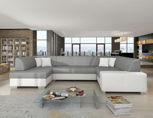Coltar extensibil stanga 6 locuri ELTAP, Hv37, Havana, 322x204x72 cm, lemn/poliester, gri inchis/alb