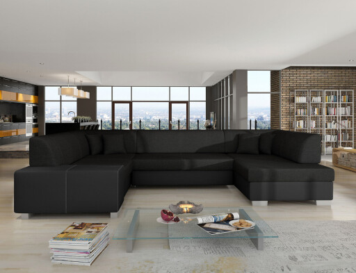 Coltar extensibil dreapta 6 locuri ELTAP, Hv43, Havana, 322x204x72 cm, lemn/poliester, negru