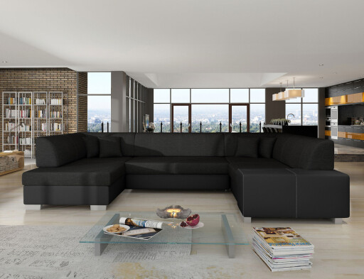 Coltar extensibil stanga 6 locuri ELTAP, Hv45, Havana, 322x204x72 cm, lemn/poliester, negru