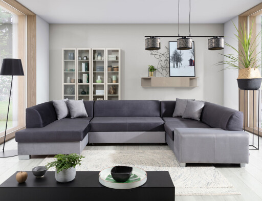Coltar extensibil stanga 6 locuri ELTAP, Hv47, Havana, 322x204x72 cm, lemn/poliester, gri inchis/gri deschis