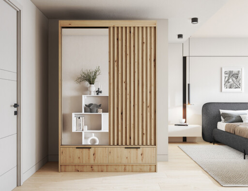 Dulap pentru haine cu oglinda ELTAP, Voodi II, 120x60x204 cm, PAL, stejar