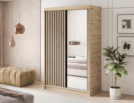 Dulap pentru haine cu oglinda ELTAP, Emerio II, 120x60x204 cm, PAL, stejar