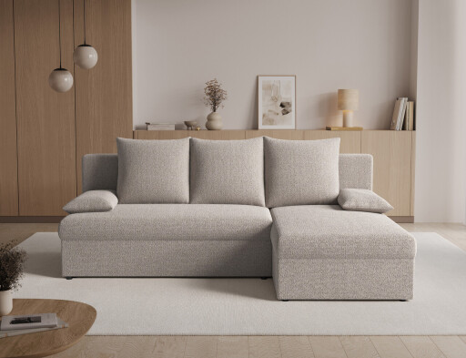 Coltar extensibil reversibil 3 locuri ELTAP, Gino, 201x143x90 cm, lemn/poliester, bej inchis