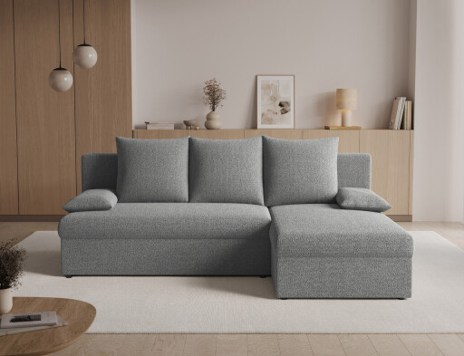 Coltar extensibil reversibil 3 locuri ELTAP, Gino, 201x143x90 cm, lemn/poliester, gri deschis