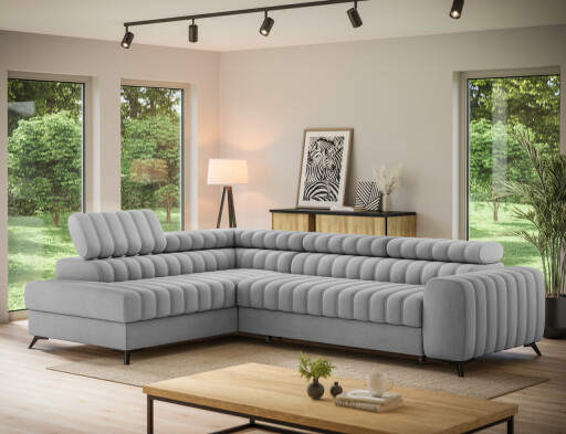 Coltar extensibil stanga 5 locuri ELTAP, LT-03NU, Kanedo, 269x204x86 cm, lemn/poliester, gri deschis