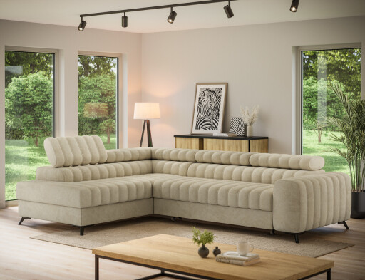 Coltar extensibil stanga 5 locuri ELTAP, LT-18AU, Kanedo, 269x204x86 cm, lemn/poliester, bej