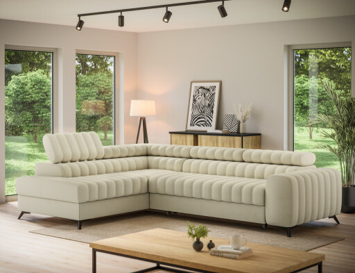 Coltar extensibil stanga 5 locuri ELTAP, LT-04MO, Kanedo, 269x204x86 cm, lemn/poliester, bej