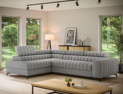 Coltar extensibil stanga 5 locuri ELTAP, LT-04PAO, Kanedo, 269x204x86 cm, lemn/poliester, gri