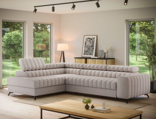 Coltar extensibil stanga 5 locuri ELTAP, LT-18RAQ, Kanedo, 269x204x86 cm, lemn/poliester, bej inchis