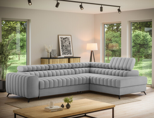Coltar extensibil dreapta 5 locuri ELTAP, RT-03NU, Kanedo, 269x204x86 cm, lemn/poliester, gri deschis