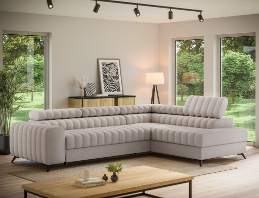 Coltar extensibil dreapta 5 locuri ELTAP, RT-18RAQ, Kanedo, 269x204x86 cm, lemn/poliester, bej inchis