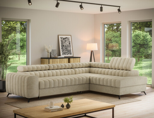 Coltar extensibil dreapta 5 locuri ELTAP, RT-18AU, Kanedo, 269x204x86 cm, lemn/poliester, bej