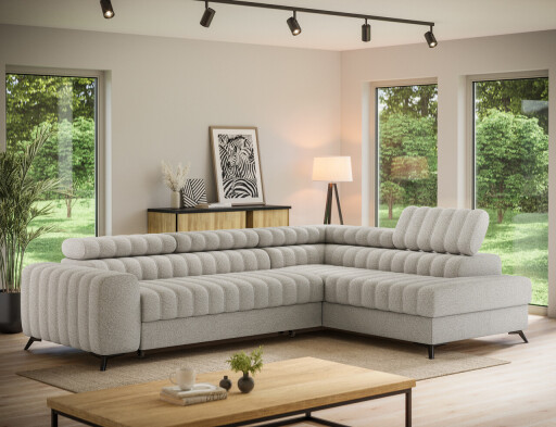 Coltar extensibil dreapta 5 locuri ELTAP, RT-18ROY, Kanedo, 269x204x86 cm, lemn/poliester, bej inchis