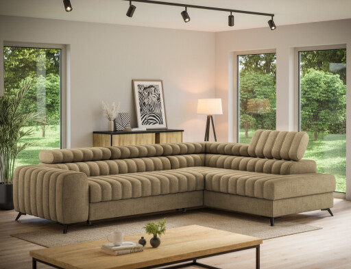 Coltar extensibil dreapta 5 locuri ELTAP, RT-20NU, Kanedo, 269x204x86 cm, lemn/poliester, maro