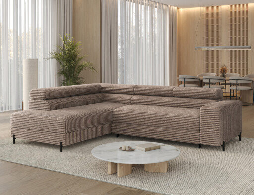 Coltar extensibil stanga 5 locuri ELTAP, Colesio, 274x200x93 cm, lemn/poliester, maro deschis