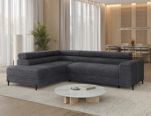 Coltar extensibil stanga 5 locuri ELTAP, Colesio, 274x200x93 cm, lemn/poliester, gri inchis