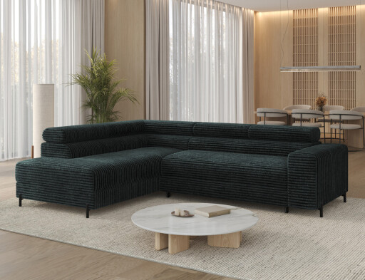 Coltar extensibil stanga 5 locuri ELTAP, Colesio, 274x200x93 cm, lemn/poliester, verde inchis