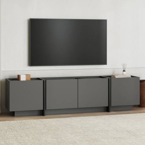 Comoda TV, Nordure, Lowen, 180x46x35 cm, Antracit / Negru