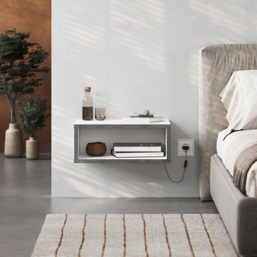 Noptiera, Hanah Home, Brik, 45x18x30 cm, Alb / Gri Retro