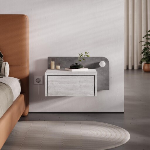 Noptiera, Hanah Home, Dotta, 52x28x30 cm, Alb antic / Gri retro