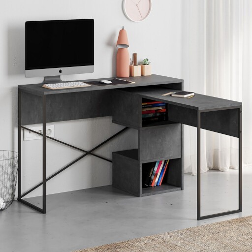 Birou, Hanah Home, Badau, 110x77x102.5 cm, Gri retro