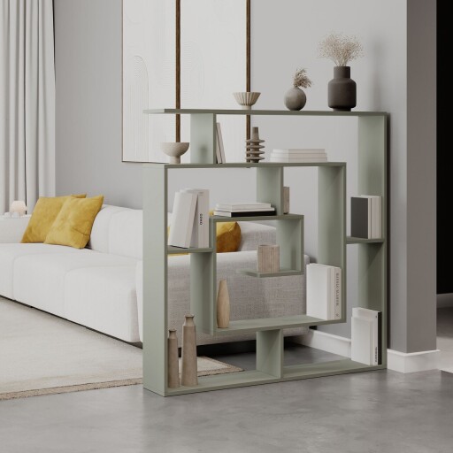 Corp biblioteca, Hanah Home, Labirent, 125x128.6x22 cm, Verde cenusiu